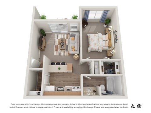 Floor plan for 1 bed, 1 bath, 675 sqft